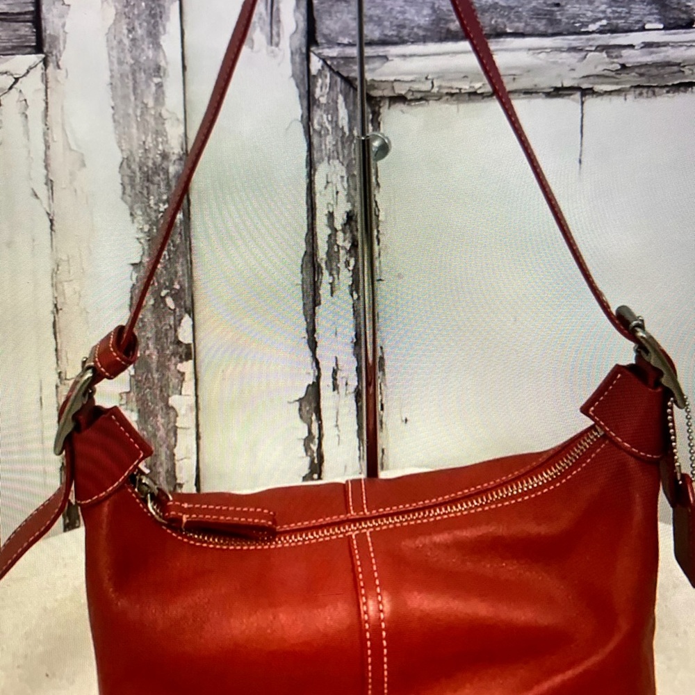 Coach Hobo barely used red with white stitches